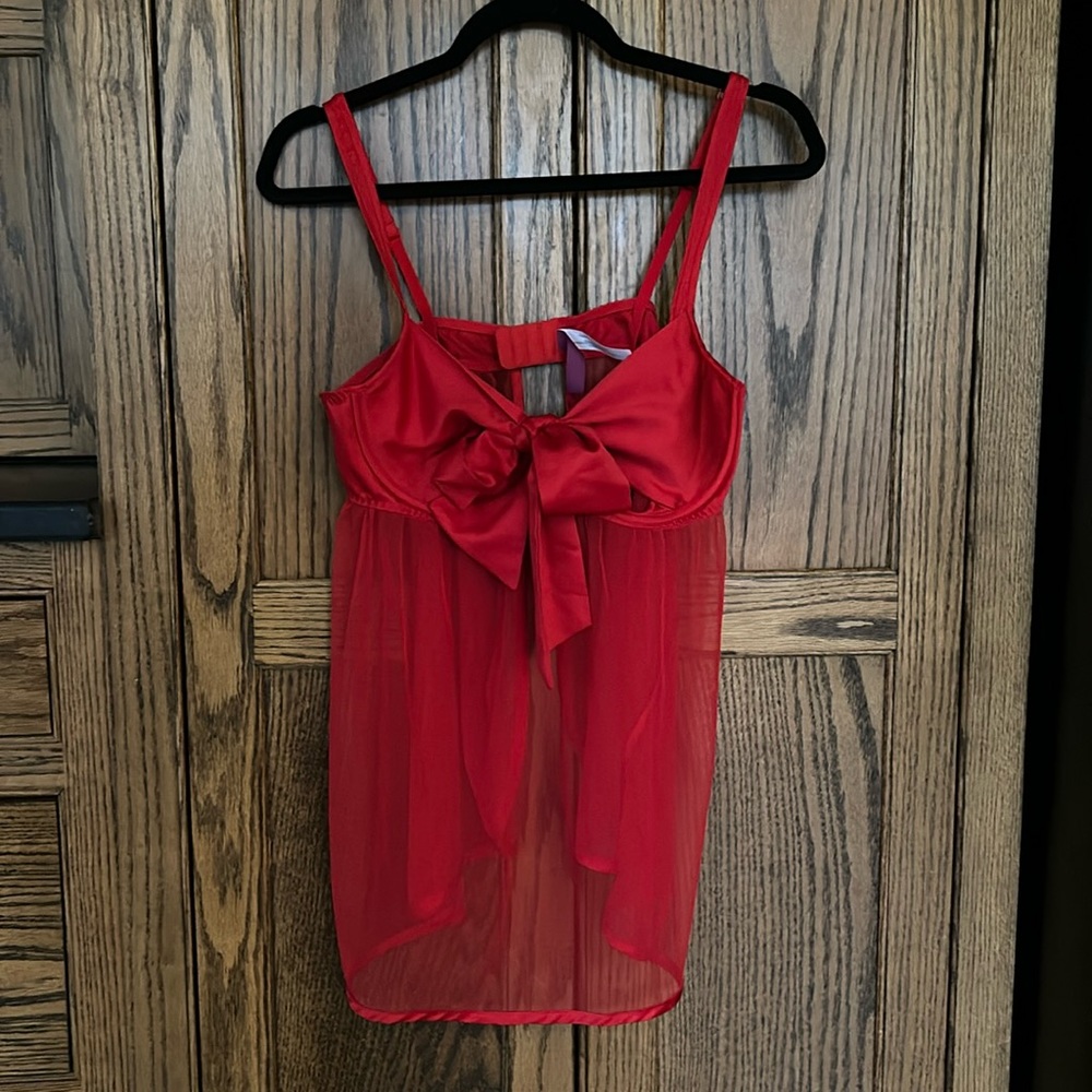 Adore Me Red Sheer Bow Chemise